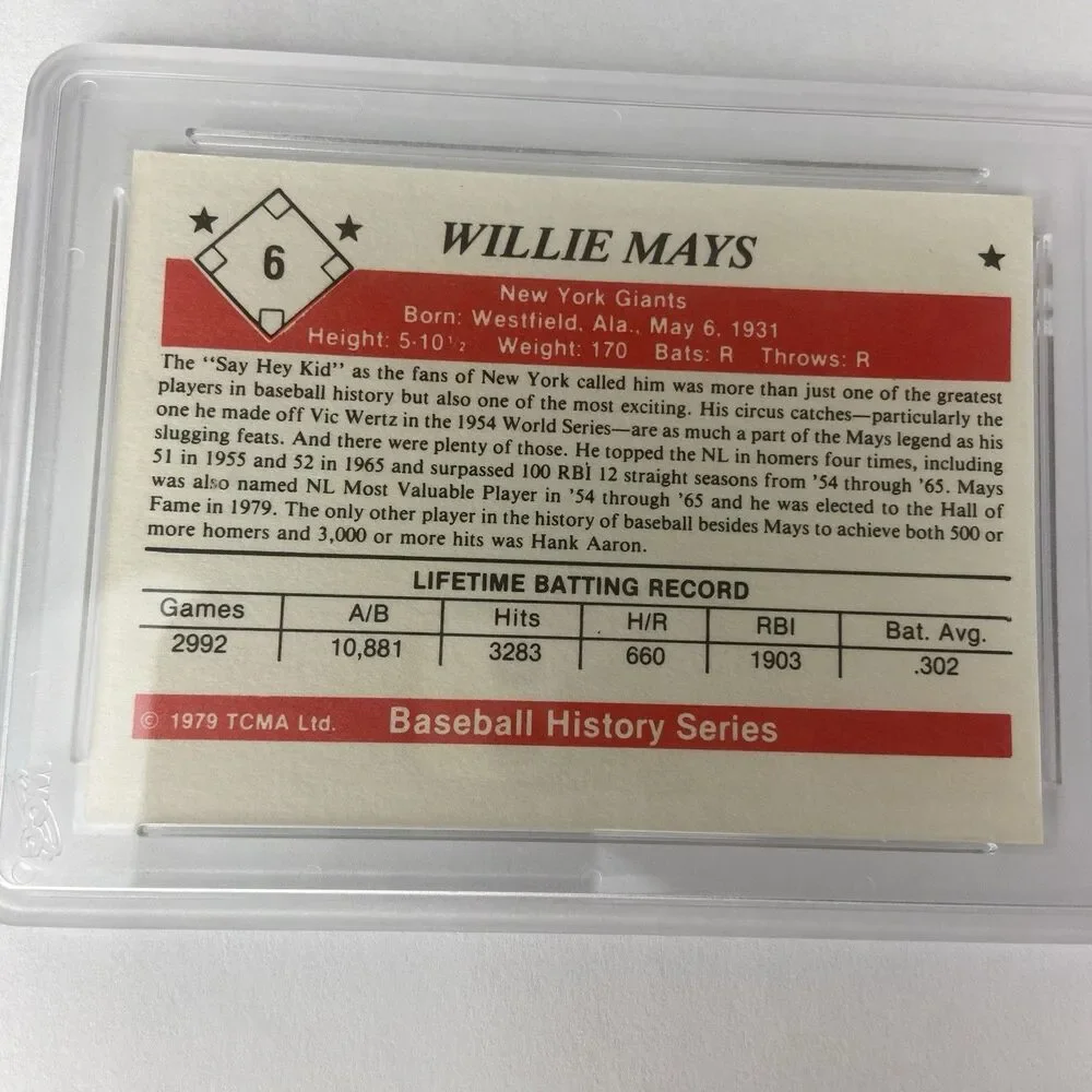 1979 TCMA Willie Mays Baseball History Series Graded WCG 10 Gem-MT